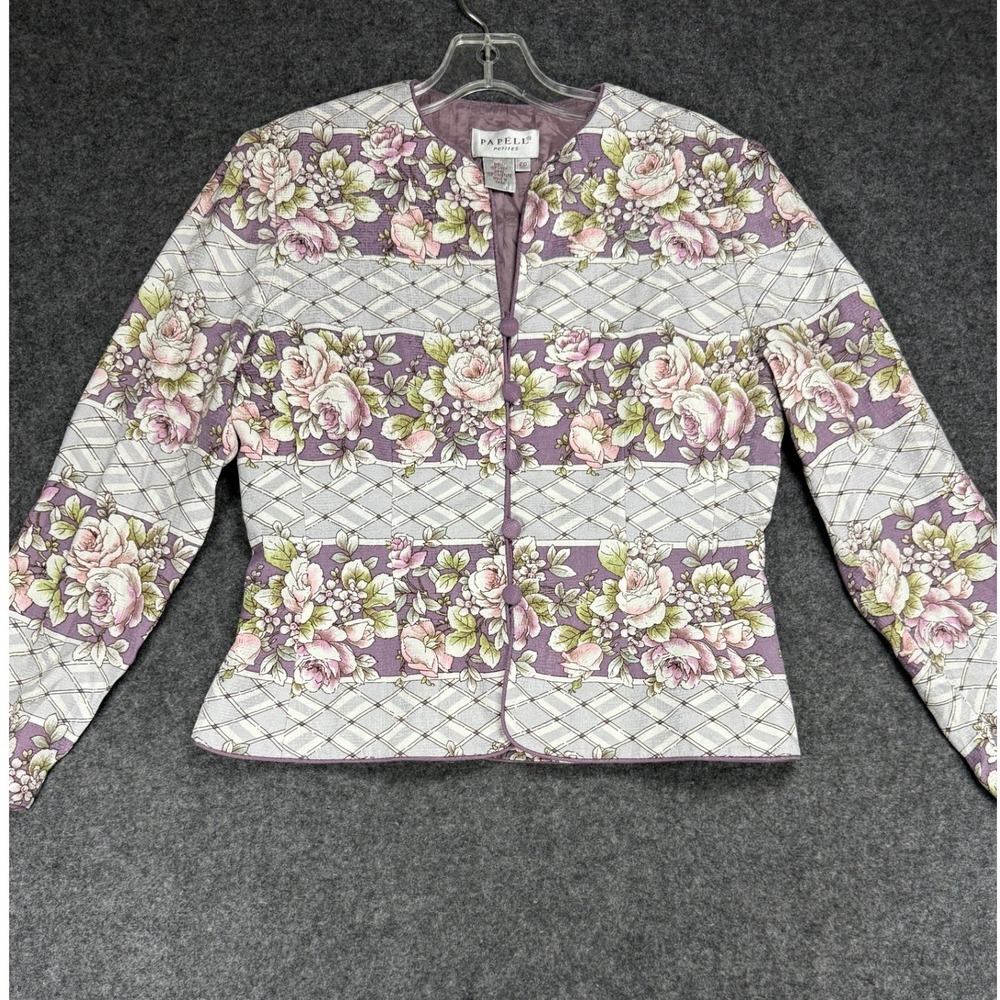 Papell‎ Petites Floral Silk Blend Blazer Purple Lavender Size 6P Women's